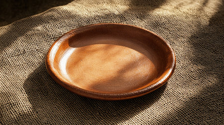 A stunning wooden plate rests on a textured surface, showcasing natural grains and warm hues. Perfect for rustic dining settings, photography, or home decor inspiration.の素材