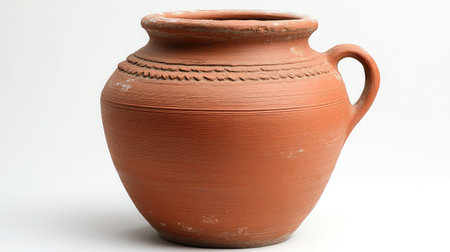 This traditional clay pot showcases a smooth surface and intricate designs, perfect for settings that highlight culture, craftsmanship, and rustic charm in photography.の素材