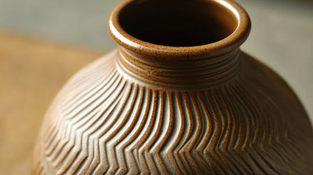 Discover a beautifully crafted brown ceramic vase featuring intricate textured patterns that enhance any home decor, showcasing the elegance of traditional pottery artistry.の素材