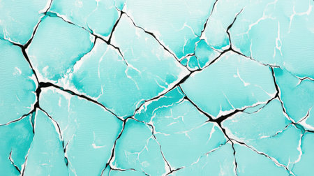 A visually striking abstract texture featuring cracked turquoise paint on a canvas, showcasing unique lines and patterns ideal for various creative applications and designs.の素材