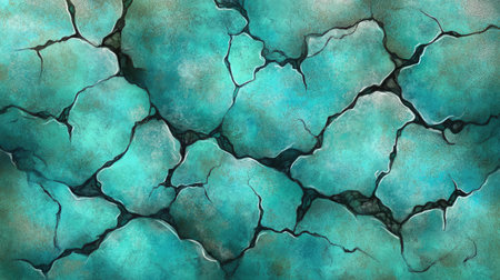 This stunning image showcases a cracked surface filled with vibrant aqua hues, perfect for various artistic and design needs, adding depth and character to any project.の素材