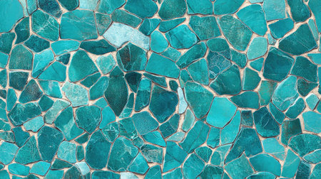 A vibrant mosaic of irregular aqua stones featuring a beautiful arrangement of blue and green shades, perfect for artistic and decorative backgrounds across various designs.の素材
