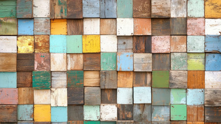 A vibrant and textured wooden block arrangement, perfect for backgrounds or creative projects, featuring a mix of colors and rustic elements for artistic inspiration.の素材
