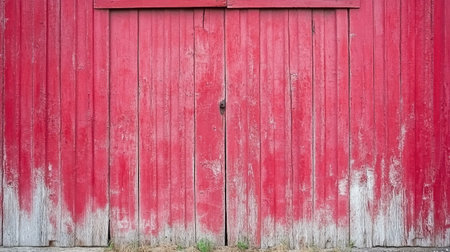 A captivating image of a rustic red barn door featuring weathered wood, providing a sense of charm and nostalgia perfect for rural-themed projects or decor ideas.の素材