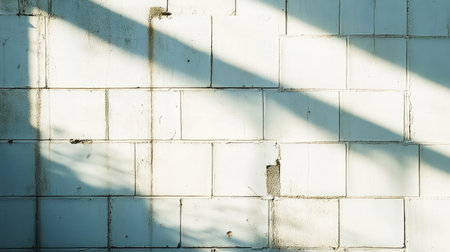A captivating wall with a textured surface bathed in soft natural light, creating striking shadows that enhance its unique features and provide a serene backdrop.の素材