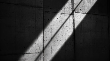 Captivating interplay of light and shadow on a concrete wall, highlighting texture and minimalist design with a striking monochromatic appeal. Perfect for artistic projects.の素材