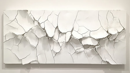 This captivating abstract wall art features intricate cracks on a white surface, offering a unique artistic element suitable for modern and minimalist spaces.の素材