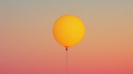 A vibrant yellow balloon floats against a soft gradient sky at sunset, creating a serene and cheerful atmosphere perfect for capturing joy and celebration in artistic photography.の素材