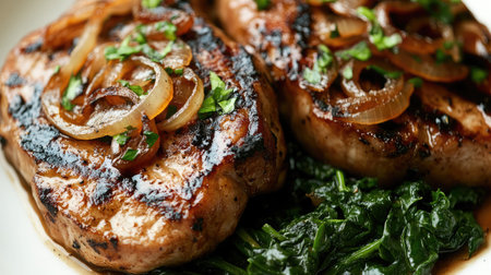 Deliciously grilled pork chops served on sautの素材