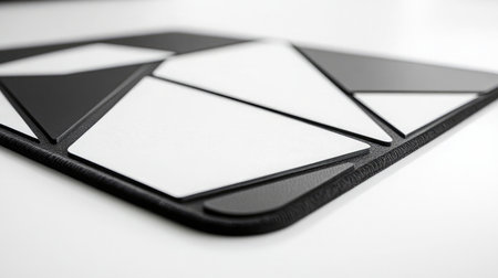 A sleek black and white geometric mat showcasing a modern design, ideal for enhancing workspace aesthetics and adding a touch of elegance to any setting.の素材