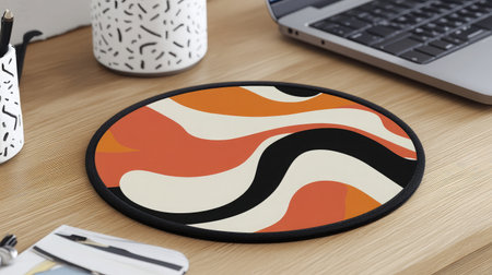 Modern and vibrant abstract mouse pad showcasing colorful swirls, ideal for enhancing a home office or workspace aesthetic with a touch of creativity.の素材
