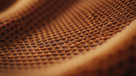 This close-up image captures the intricate details of a textured brown fabric with a unique mesh pattern, perfect for fashion, textile design, and creative projects.の素材