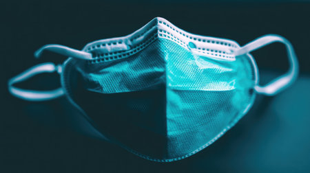 A detailed close-up of a surgical face mask showcasing its texture, color, and design, symbolizing health, safety, and protective measures during public health concerns.の素材