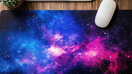 This stunning cosmic landscape features vibrant nebulae in blue and pink colors, perfect for enhancing any workspace atmosphere with a touch of celestial beauty.の素材