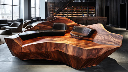 This stunning wooden sofa showcases exceptional craftsmanship and artistic design, making it an eye-catching centerpiece for modern living spaces or commercial interiors.の素材