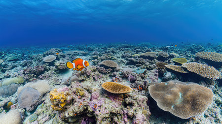 Explore a stunning underwater world showcasing a vibrant coral reef filled with colorful fish and diverse marine life thriving in crystal-clear waters.の素材