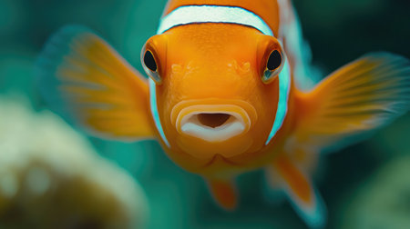 Immerse yourself in the beauty of nature with this vibrant clownfish, showcasing its unique patterns and charm while swimming gracefully in crystal-clear waters.の素材