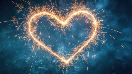 A captivating image of a heart shape formed with sparklers against a dark background, evoking feelings of love and joy suitable for various celebration themes.の素材