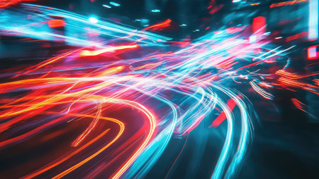 A captivating night scene showcasing blurred lights and vibrant motion trails, reflecting the energetic vibe and dynamic spirit of a modern city.の素材