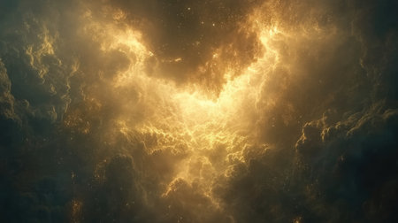 A stunning cosmic explosion lights up celestial clouds, creating a warm and ethereal atmosphere in a vibrant starry sky, perfect for imaginative and artistic themes.の素材