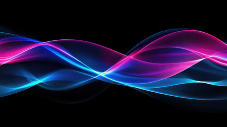 This vibrant abstract image features flowing waves in blue and pink hues, creating a striking visual effect suitable for design projects, backgrounds, and artistic inspiration.の素材