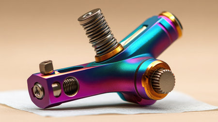 Captivating close-up of a distinctive mechanical component, showcasing vibrant colors and intricate design, emphasizing modern technology and craftsmanship.の素材