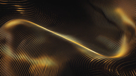 A stunning abstract image featuring elegant golden waves that flow across a dark background, perfect for projects needing a touch of luxury and sophistication.の素材