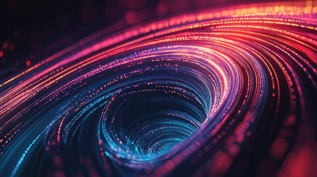 A mesmerizing abstract image featuring swirling light trails in vibrant hues, creating an enchanting sense of motion and energy in a dreamlike digital space.の素材