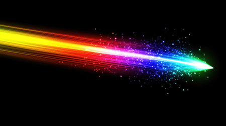 A stunning digital artwork showcasing a dynamic light streak with vivid colors, evoking feelings of speed and energy against a dark backdrop. Perfect for various creative projects.の素材