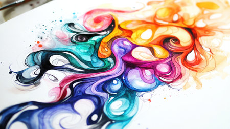 A stunning piece of abstract art featuring vibrant colors and flowing shapes that evoke emotion and creativity, perfect for use in various design projects and artistic expressions.の素材