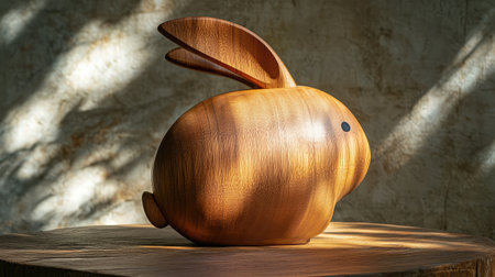 A charming wooden bunny sculpture with elegance and artistic design, perfect for adding a touch of warmth and creativity to any indoor space or decor theme.の素材