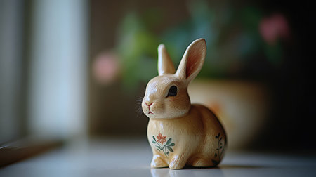 This elegant ceramic rabbit figurine adds a touch of charm to any space. Its delicate floral design and gentle colors create a cozy atmosphere perfect for home decoration.の素材