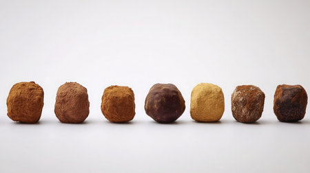A collection of assorted clay balls in various earthy tones arranged on a clean white background, perfect for art, craft projects, or educational purposes.の素材