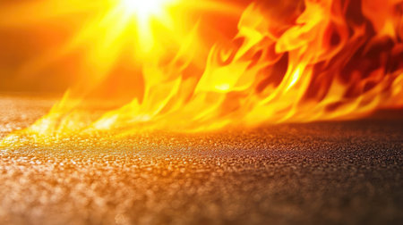A stunning depiction of bright flames dancing on a textured surface, showcasing the dynamic beauty and energy of fire illuminated by the warm light of sunrise.の素材