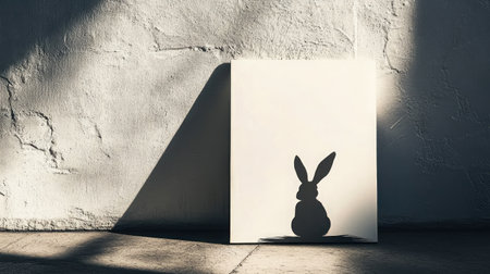 A whimsical rabbit shadow beautifully casts on a canvas, creating a serene atmosphere with soft natural light. Perfect for art decor in modern interiors.の素材