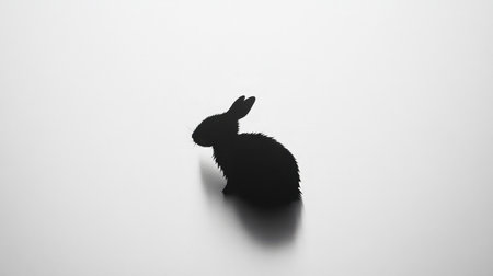 This image features a minimalist shadow of a rabbit on a clean white background, emphasizing the playful and tranquil essence of nature in a stylish and artistic manner.の素材
