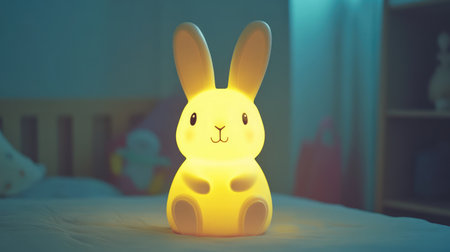 This playful rabbit lamp emits a soft glow, perfect for children's rooms. It adds a whimsical touch while providing gentle light for a cozy atmosphere during bedtime.の素材