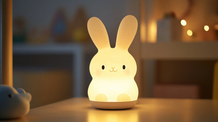 This charming bunny night light adds a delightful touch to any child's room, providing soft illumination and a cozy ambiance perfect for bedtime and playful days.の素材
