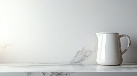 A minimalist white jug rests on a smooth marble surface, creating a serene and stylish ambiance perfect for modern interiors and decor inspiration.の素材