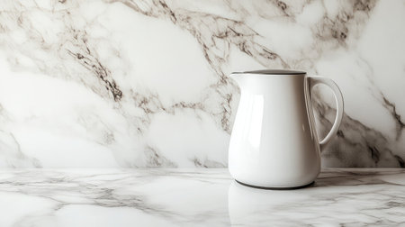 A beautiful white pitcher rests elegantly on a marble surface, showcasing a modern and minimalistic design. Ideal for kitchen decor or photography.の素材