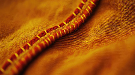 A close-up view showcasing the intricate details of textured fabric with vibrant orange hues and visible stitching, perfect for design inspiration.の素材