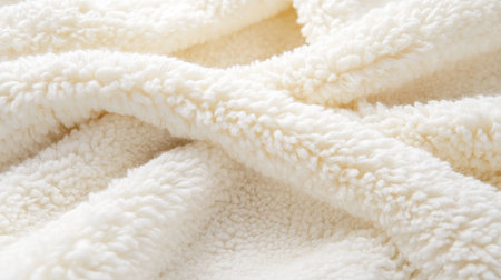 Close-up view of a soft textured cozy blanket in a warm white hue, perfect for adding a touch of comfort and style to any home interior.の素材
