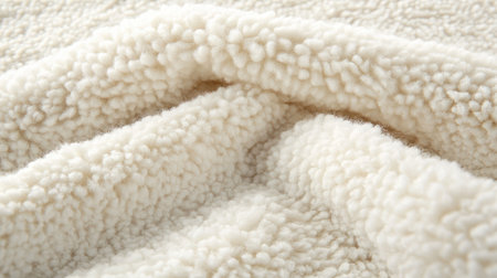A close-up view of soft white textured fabric showcasing its plush and fluffy nature. Ideal for home decor or textile design inspiration.の素材
