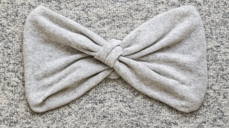 A soft grey fabric bow beautifully arranged on a textured background, perfect for styling fashion accessories or decor themes in photography.の素材