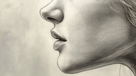 This captivating pencil drawing captures the elegant profile of a woman, showcasing intricate details that highlight beauty and grace in monochrome tones, perfect for art enthusiasts.の素材