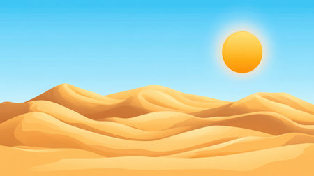 A stunning desert landscape featuring golden sand dunes bathed in bright sunlight, perfect for themes of adventure, tranquility, and natural beauty. Ideal for relaxation and exploration.の素材