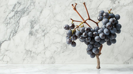 A beautiful arrangement of fresh grapes on a marble background, showcasing their natural color and texture. Perfect for culinary and health-themed projects.の素材