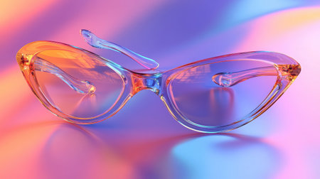 A pair of colorful cat-eye glasses showcased against a soft, vibrant background, blending modern style with retro charm. Perfect for fashion enthusiasts!の素材