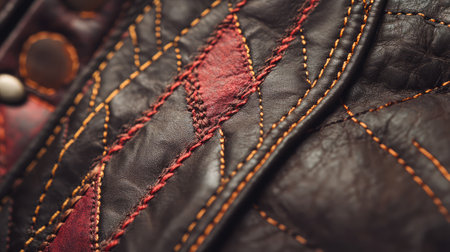Explore the intricate details of leather stitching, showcasing rich textures and vibrant colors. Perfect for artisan and fashion projects.の素材