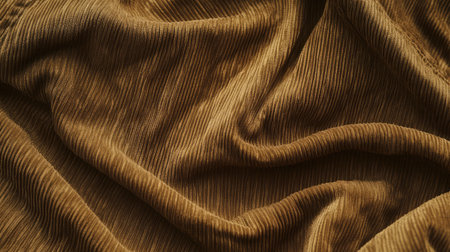 Explore the visual appeal of this soft brown ribbed fabric, showcasing its elegant texture and rich color, perfect for creative projects and design applications.の素材